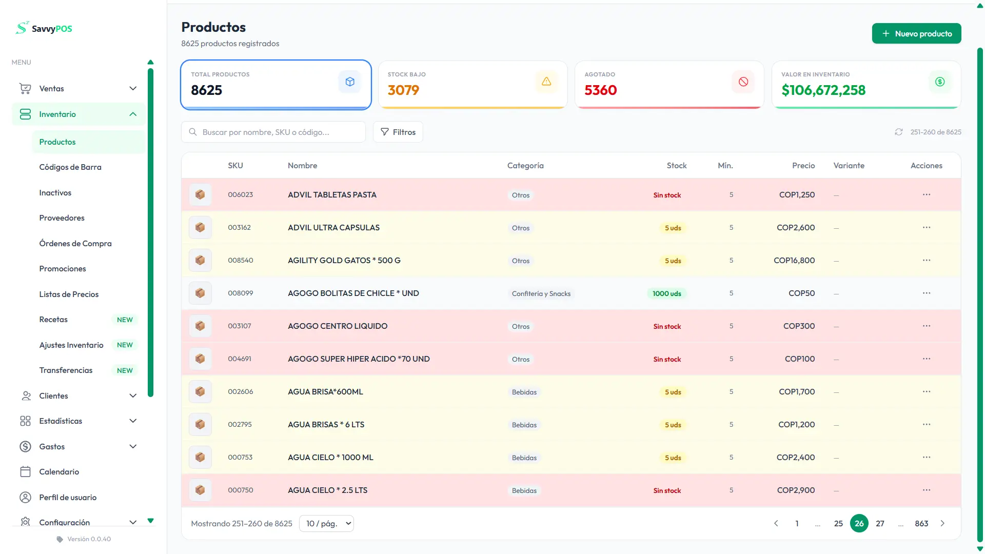 Screenshot de Inventario
